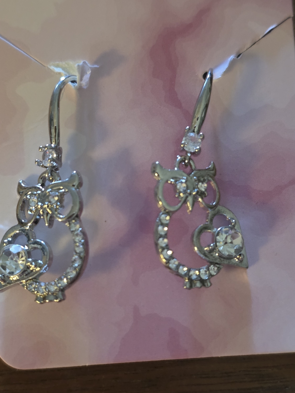 Silver Crystal Owl Drop Earrings — Women Jewelry